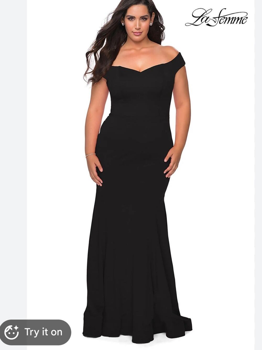 Le Femme Curvy Black Off Shoulder Gown Womens 16 Maxi Formal Prom Classic